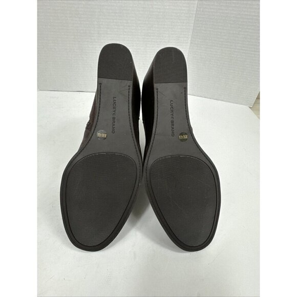 Lucky Brand NWOB Zorlina Wedge Bootie 10M Suede + Textile Upper Brown Zipper - Picture 15 of 16
